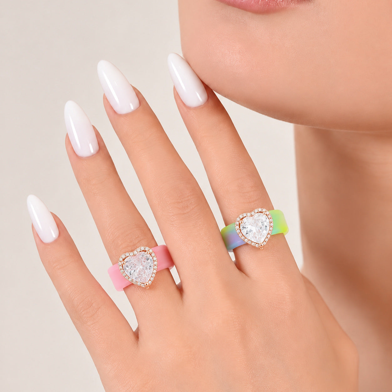 Silicone-inlaid Heart-shaped Zircon Ring