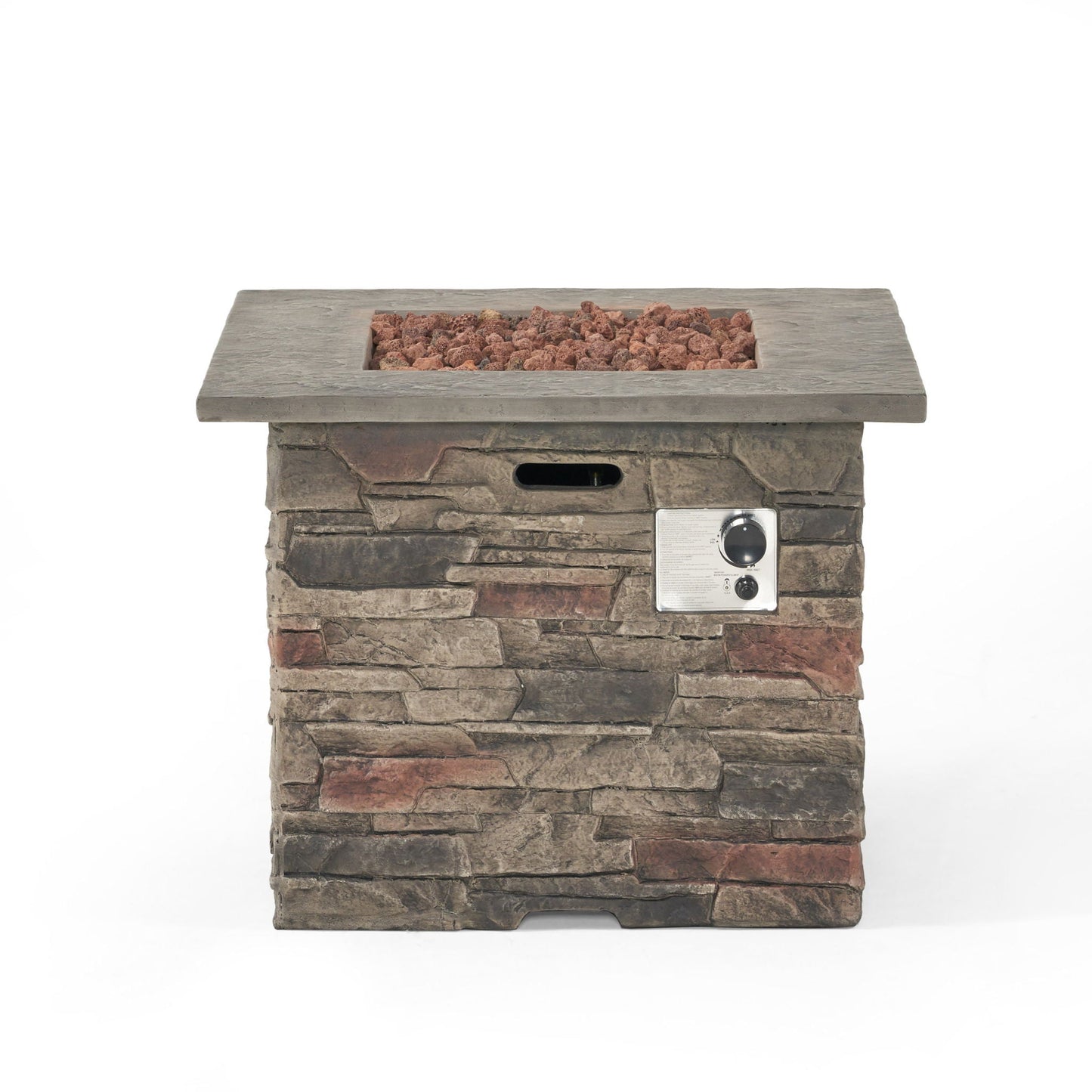 Classic Design Square Fire Pit With Top And 40,000 Btu Heat Output - Stone Gray
