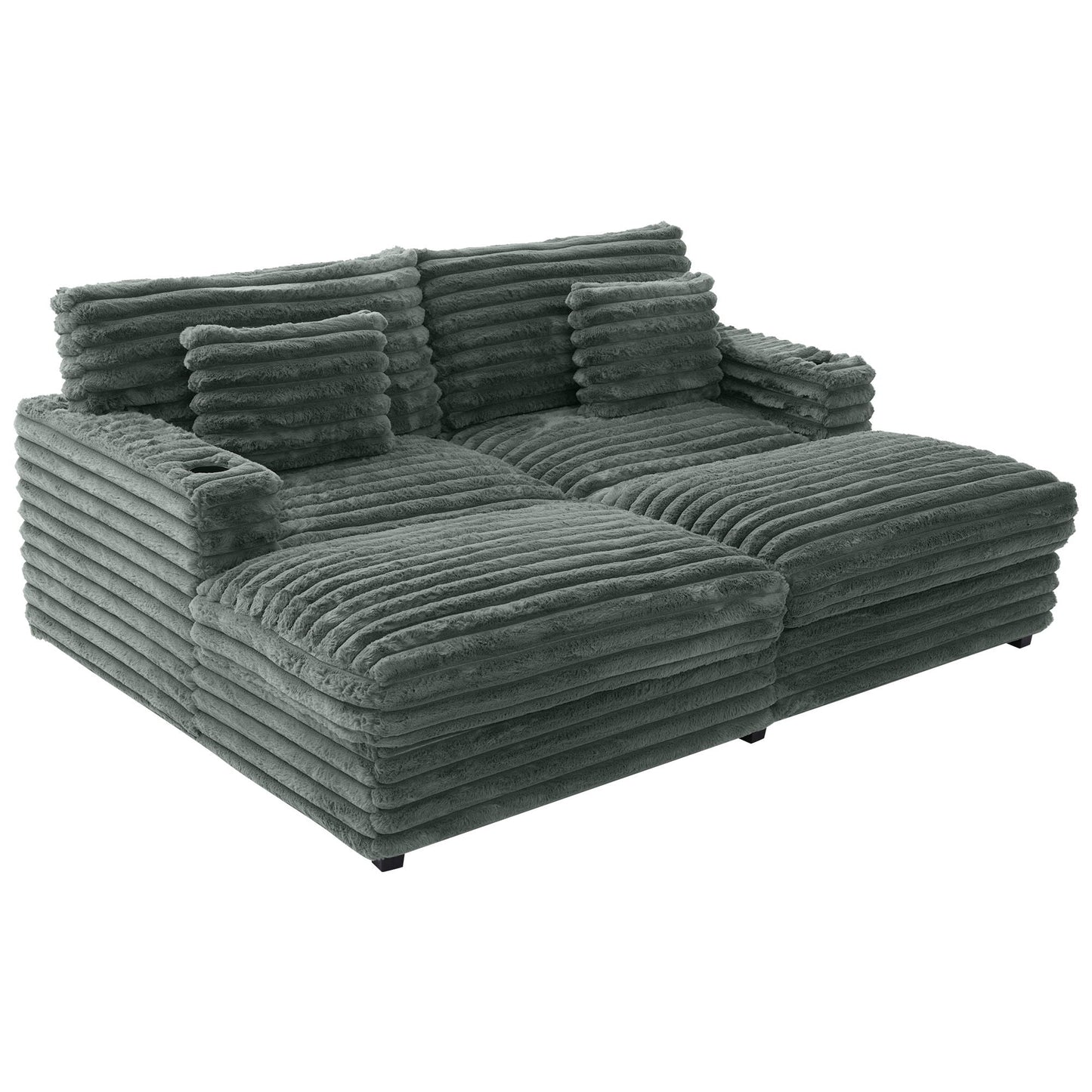 Oversized Double Chaise Lounge Sofa Bed With USB Ports And Cup Holders