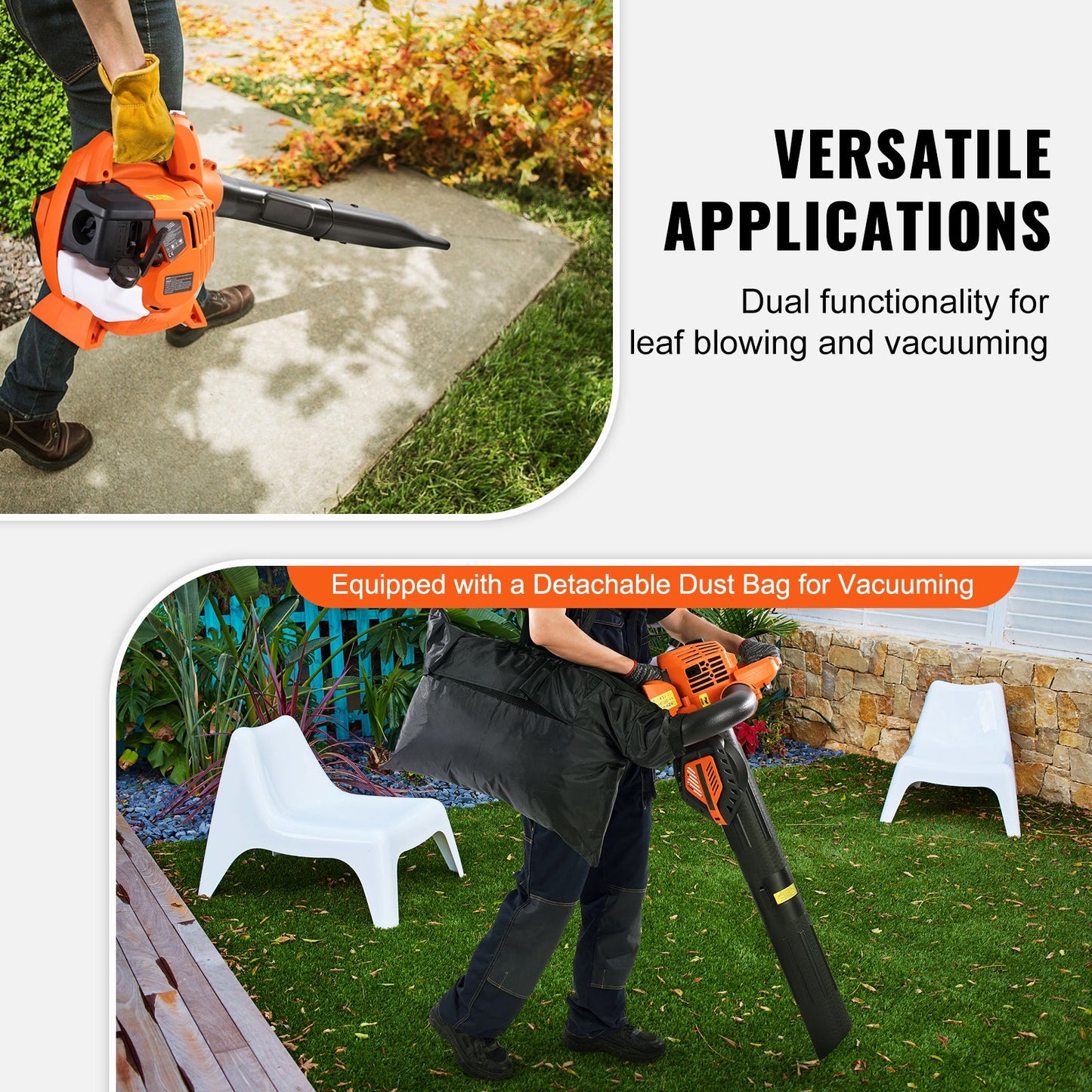 Leaf Blower, 26CC 2-Cycle Handheld with Vacuum and Collection Bag