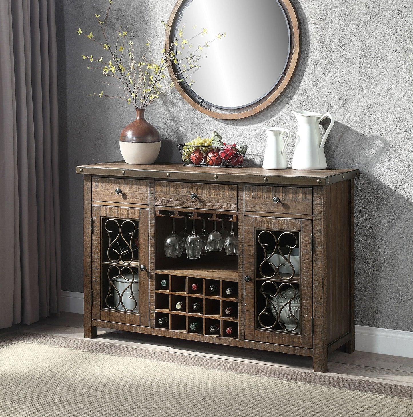 Raphaela Server With Cup Holder & Wine Rack - Cherry