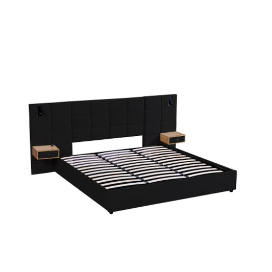 Upholstered Hydraulic Platform Bed With Storage Shelves, Reading Lamps, USB Port