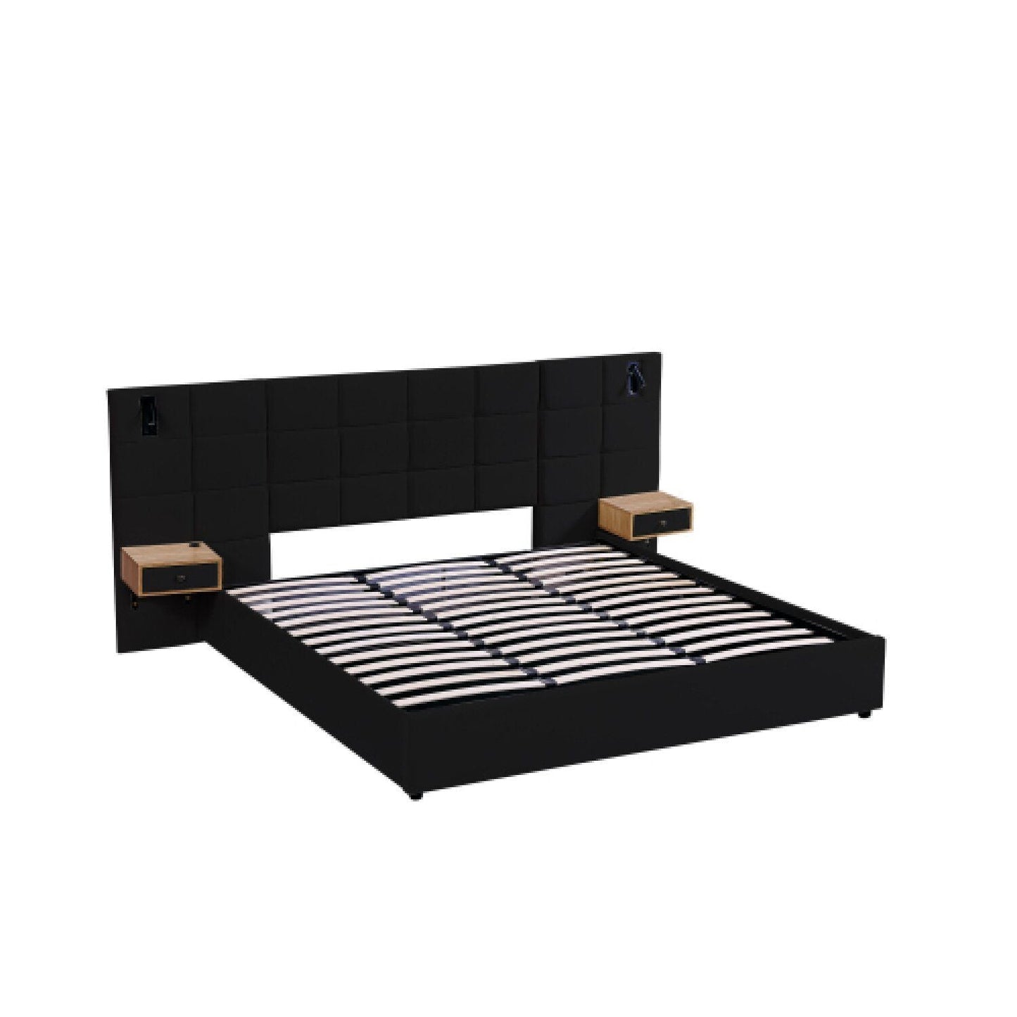 Upholstered Hydraulic Platform Bed With Storage Shelves, Reading Lamps, USB Port