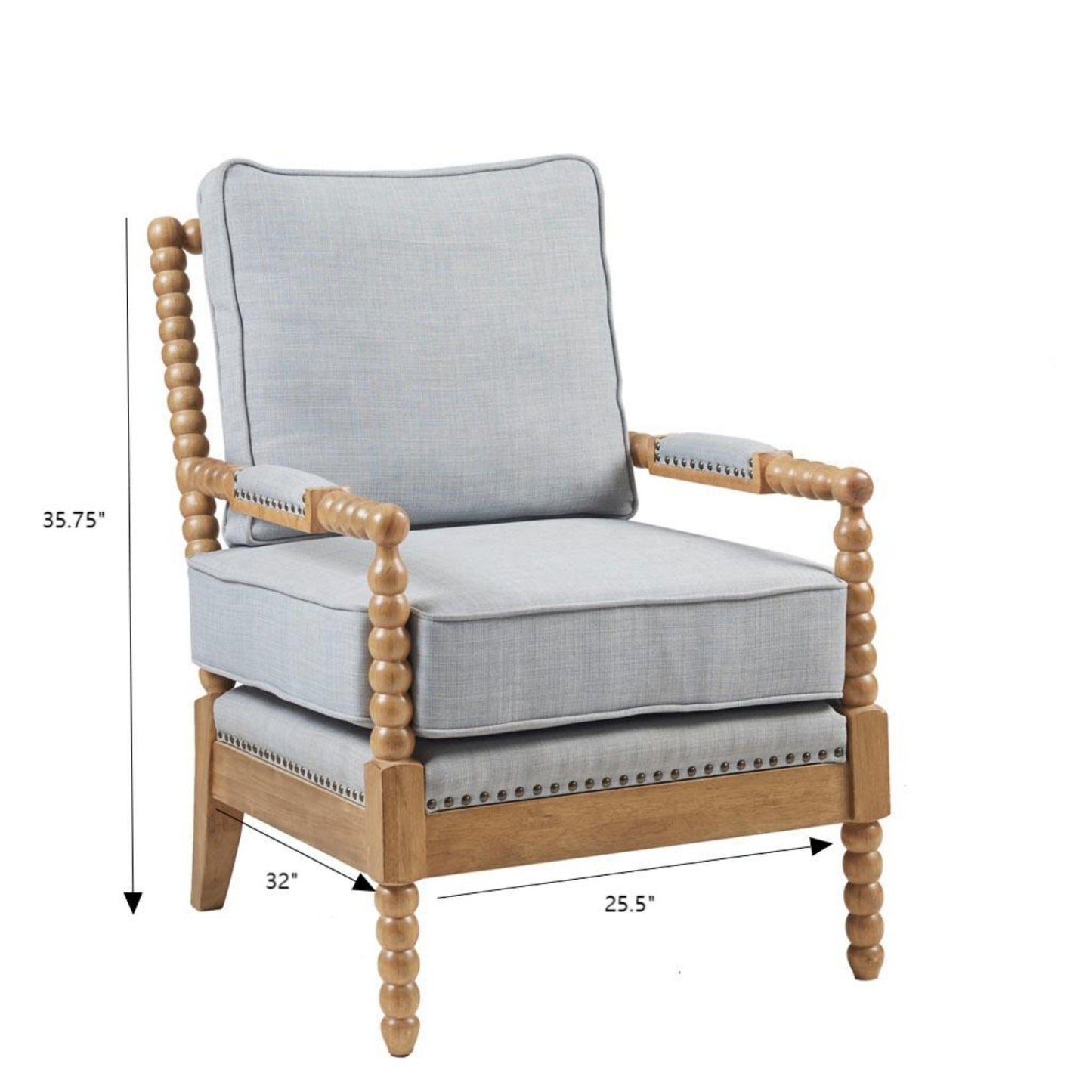 Arm Chair With Open Back Spindle Design, Padded Armrests