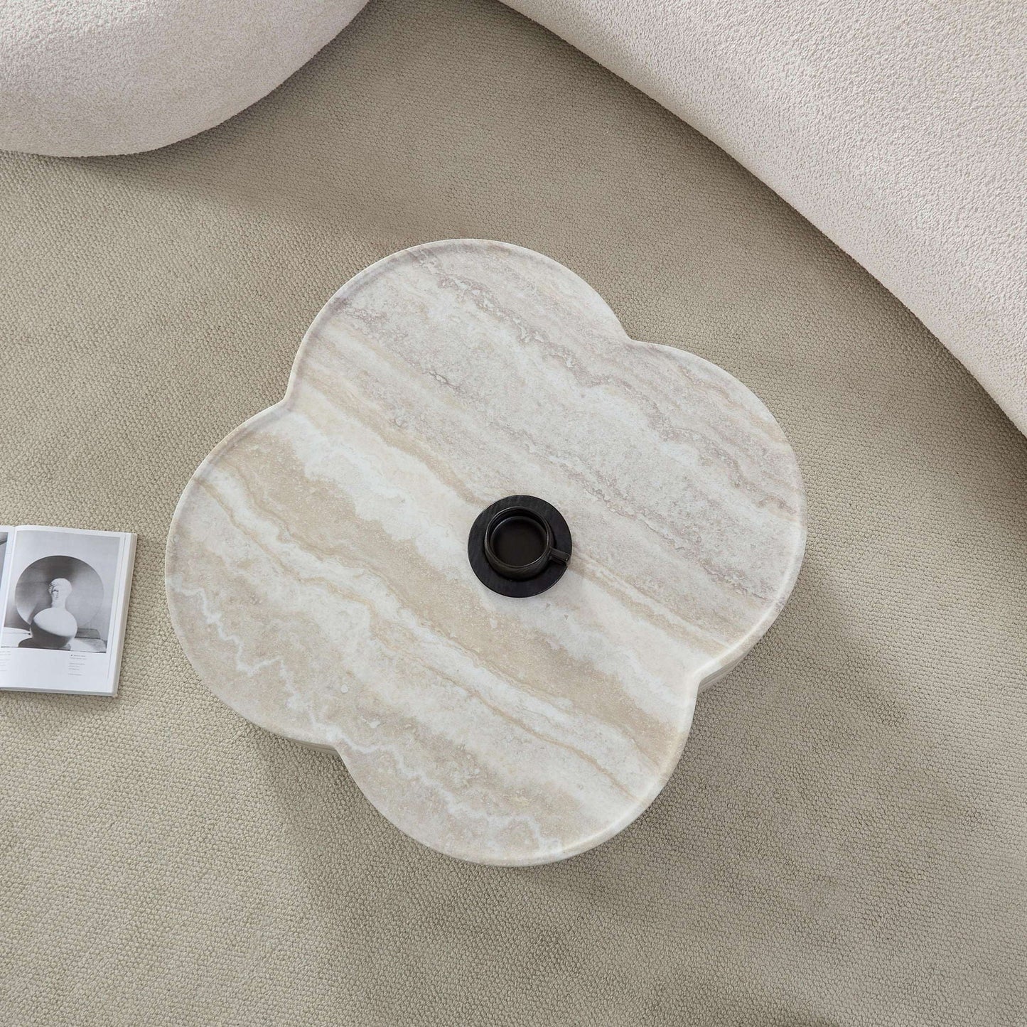 Clover Round Coffee Table With Open Storage - Marble