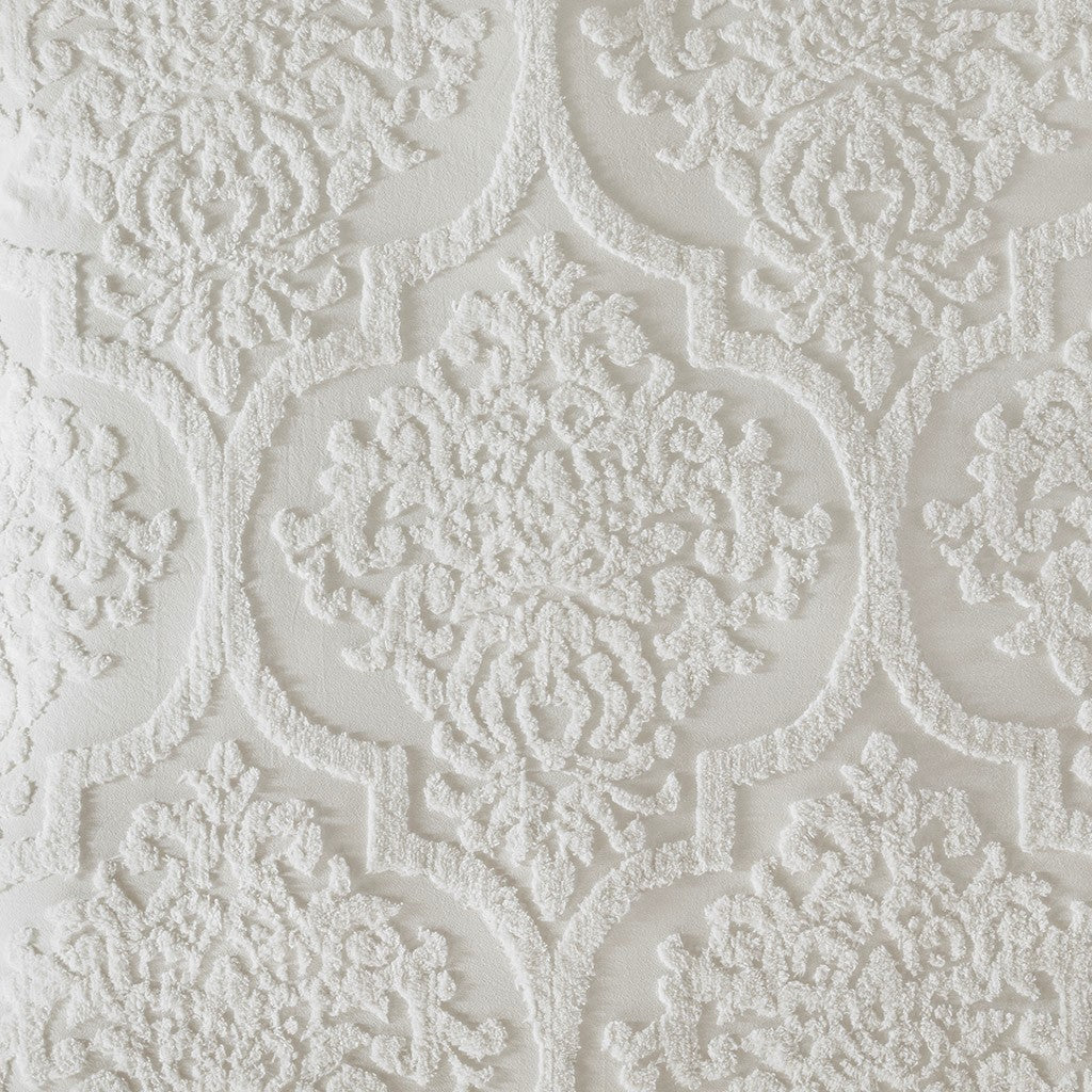 King/Cal King 3 Piece Tufted Cotton Chenille Damask Duvet Cover Set