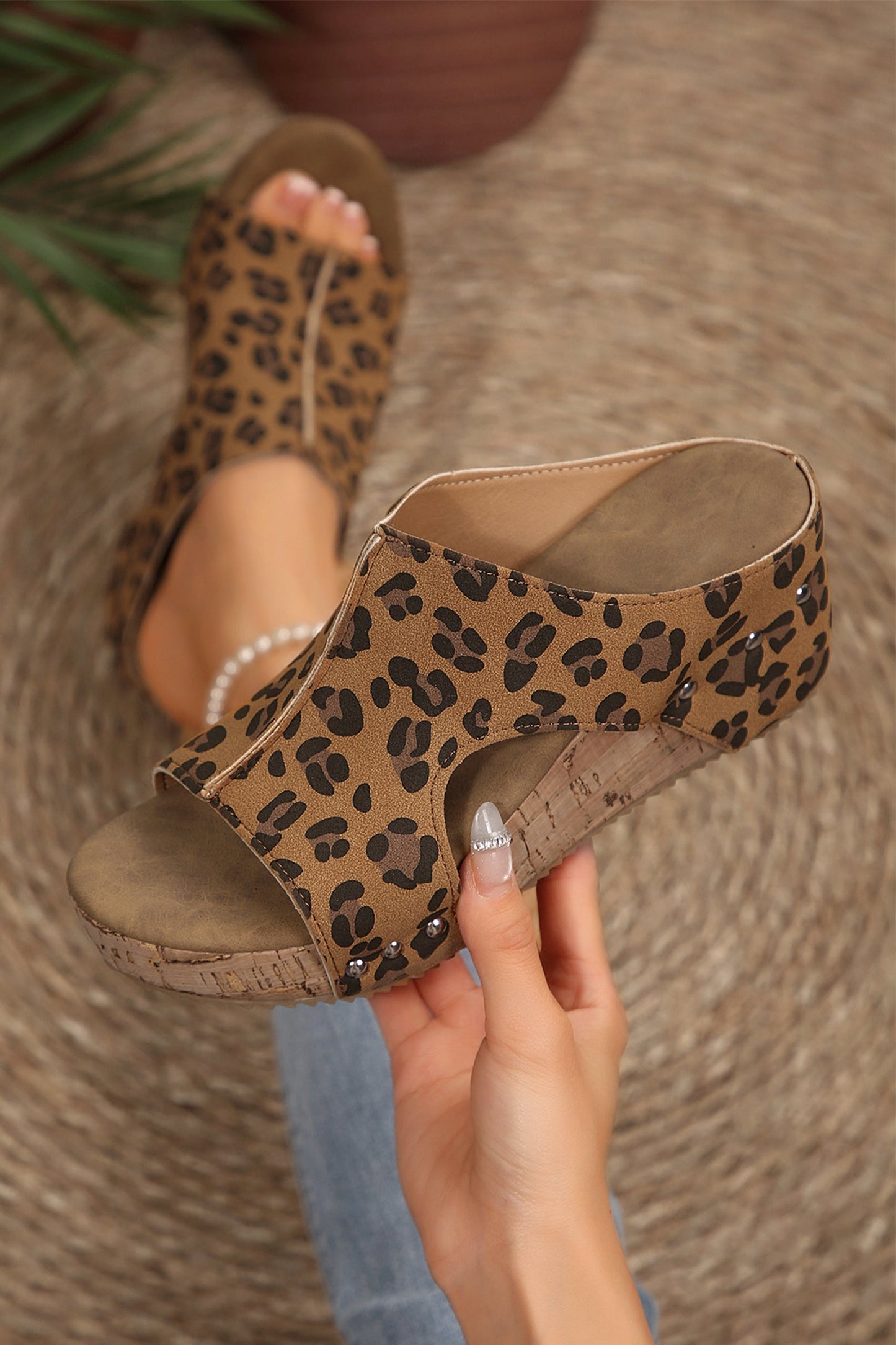 Jazmine Studded Cutout Wedge Slippers