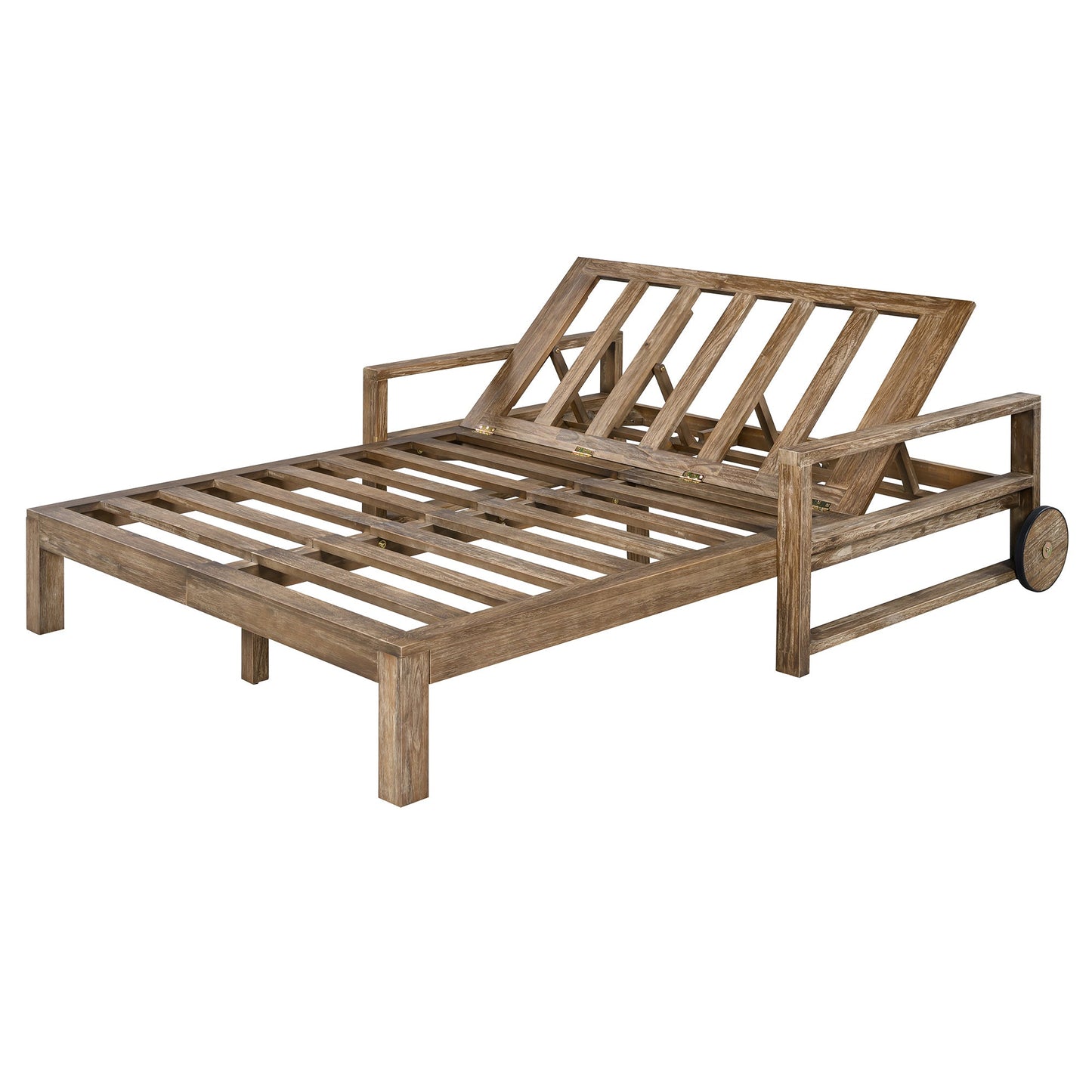 TREXM 1-Piece Farmhouse Wooden Outdoor Sunbed for 2