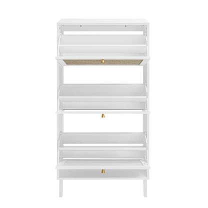 Modern Rattan 3 Door Shoe Rack Cabinet for Entryway