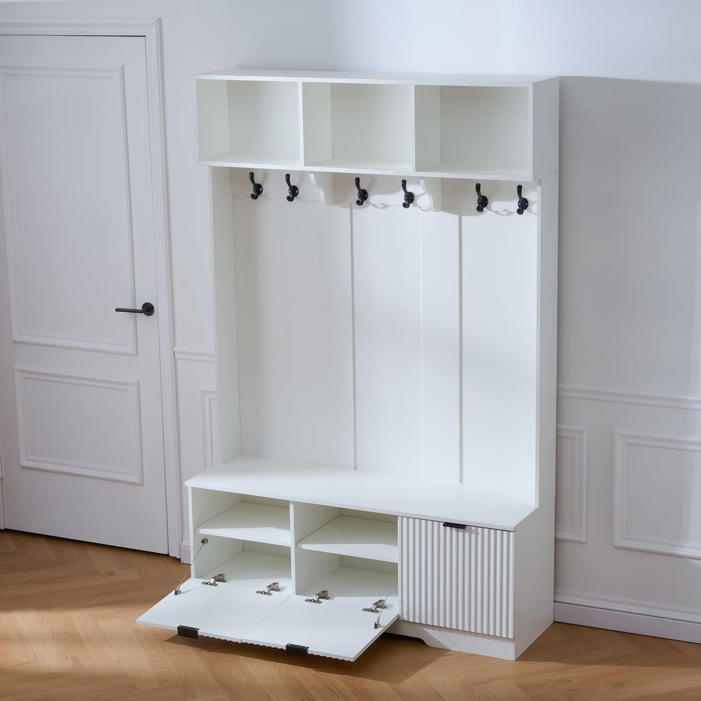 49.6" 5-in-1 Hall Tree with Bench, Shoe Storage & Cabinets