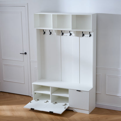 49.6" 5-in-1 Hall Tree with Bench, Shoe Storage & Cabinets