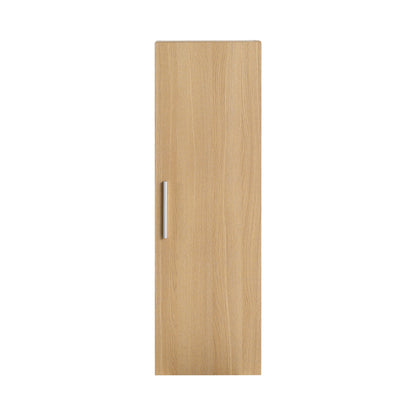 Tall Floating Bathroom Side Cabinet, Wall Mounted Single Door Storage - Light Oak