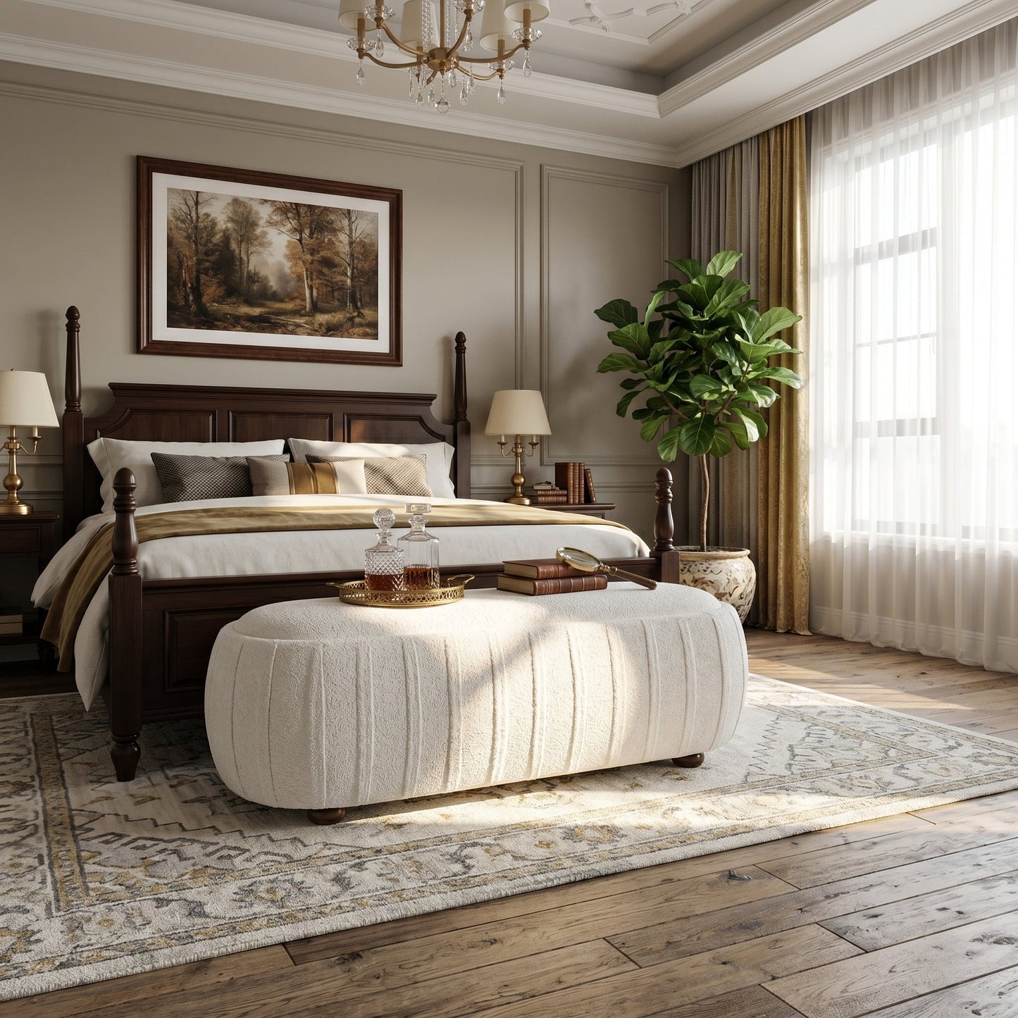 Upholstered Ottoman, Oval Shape