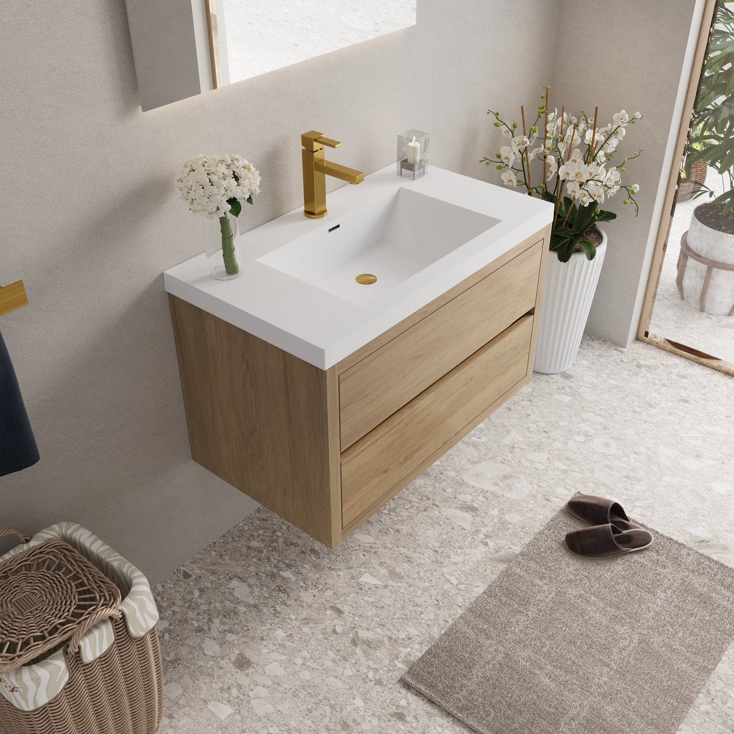 36" Wall-Mounted Bathroom Vanity with Sink