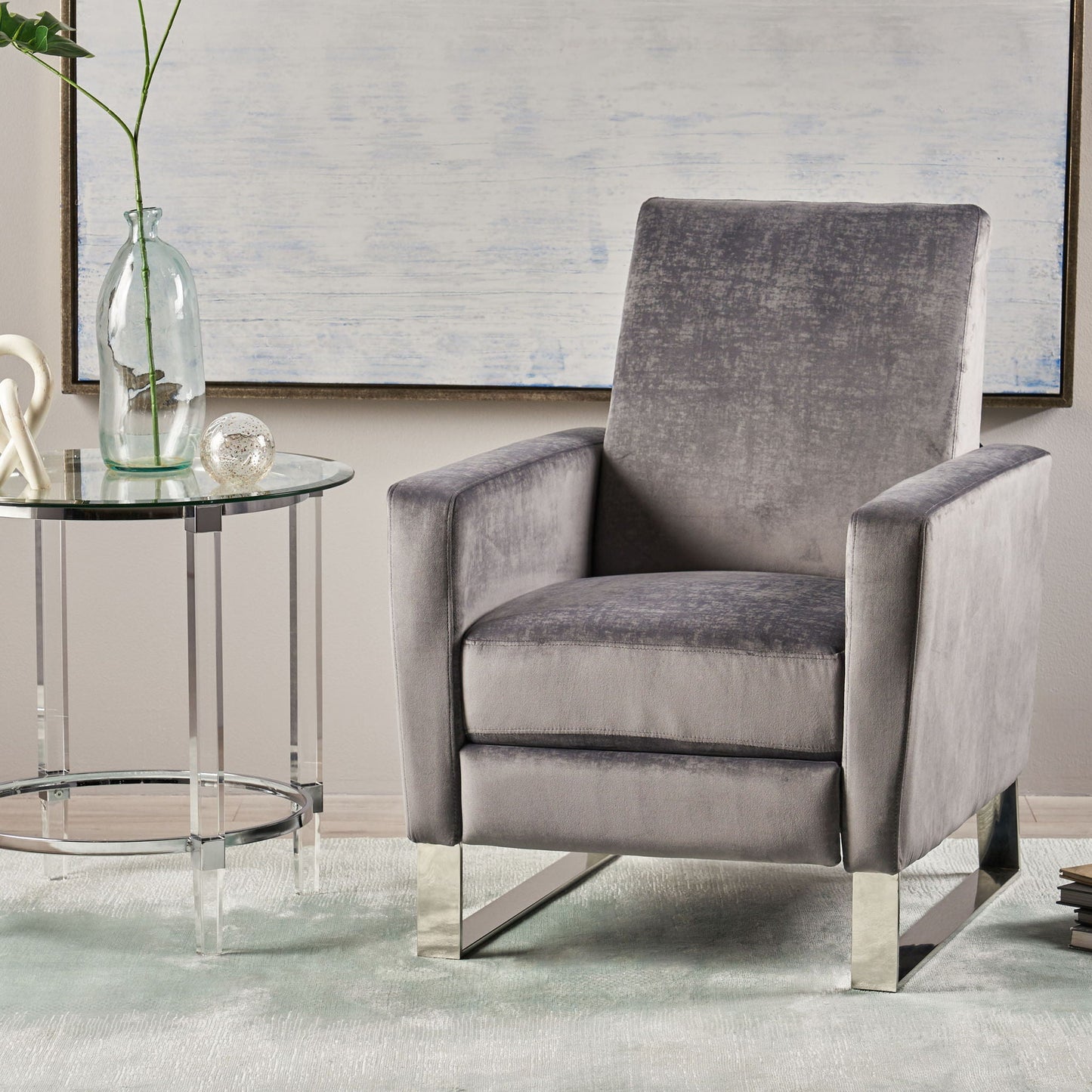 Bolt Upholstered Recliner Chair With Stainless Steel Base - Gray / Chrome