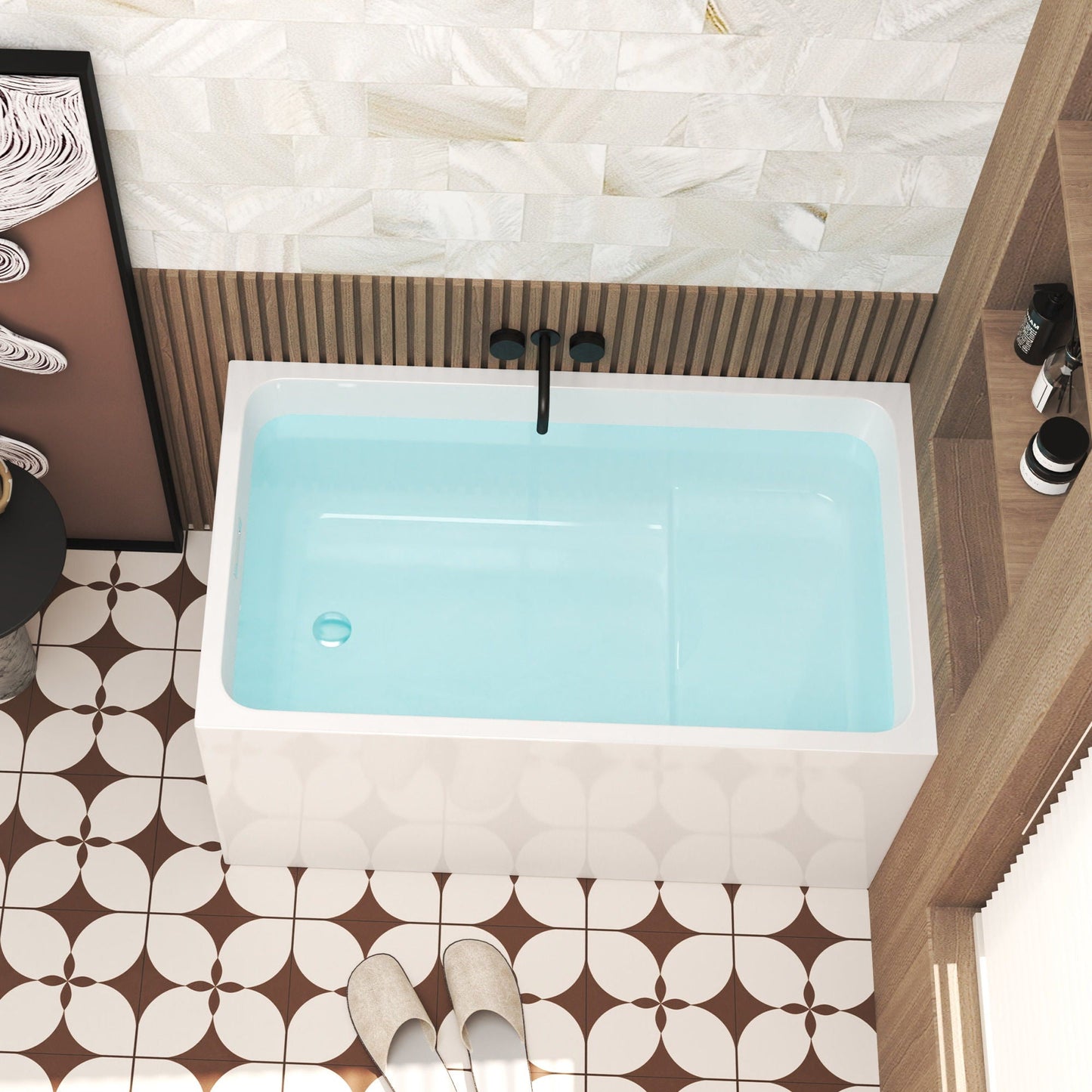Gloss Freestanding Bathtub With Built In Seat