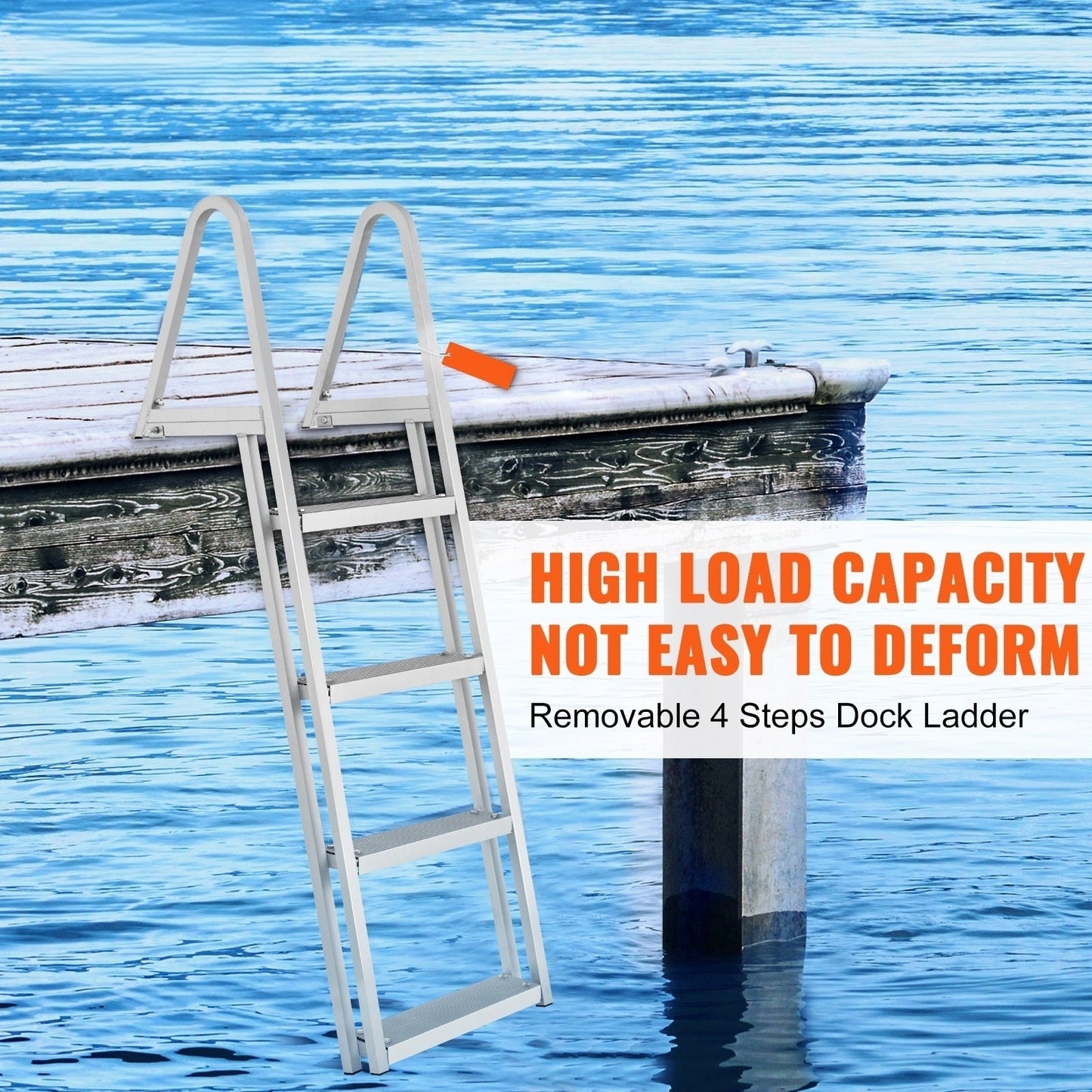 Dock Ladder, Removable 4 Steps, 350 lbs Load Capacity