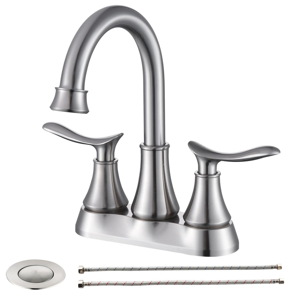 2-Handle 4-Inch Brushed Nickel Bathroom Faucet with Pop-Up Drain
