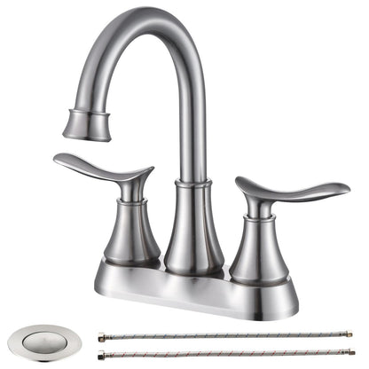 2-Handle 4-Inch Brushed Nickel Bathroom Faucet with Pop-Up Drain