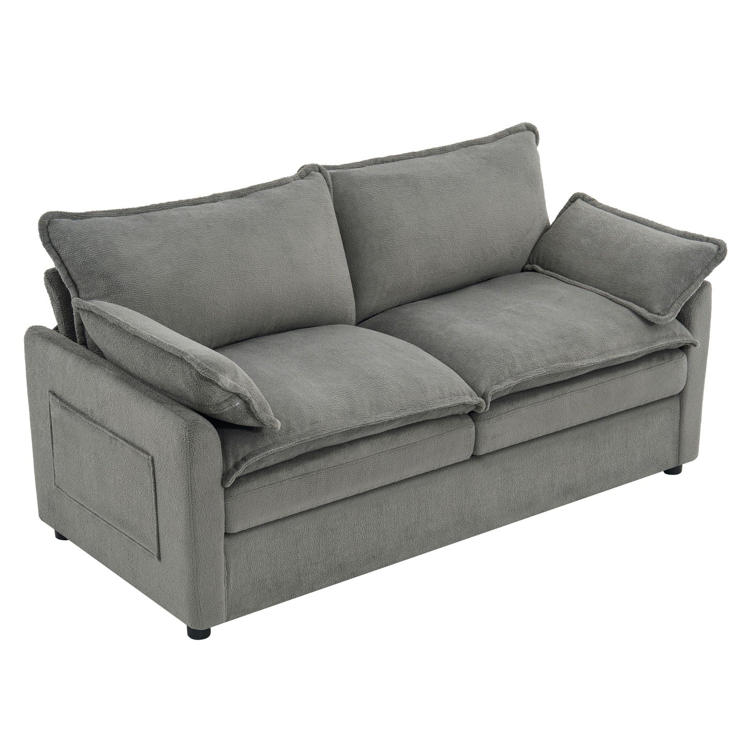 Modern Loveseat Sofa, Upholstered Couch With Side Storage Pockets