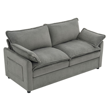 Modern Loveseat Sofa, Upholstered Couch With Side Storage Pockets