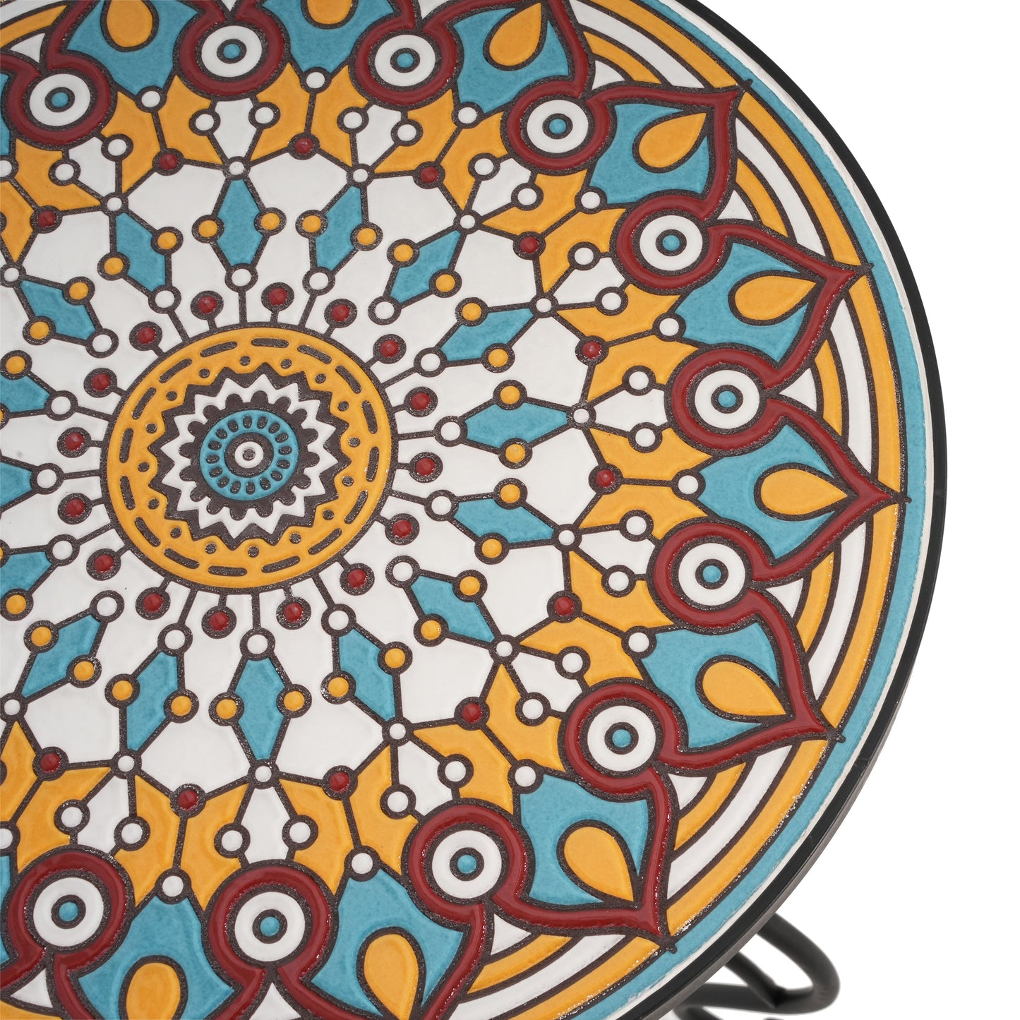 Round Ceramic Outdoor Side Table, Colorful + Black