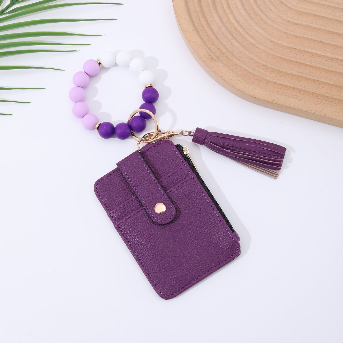 Silicone Bead Bracelet Leather Wallet