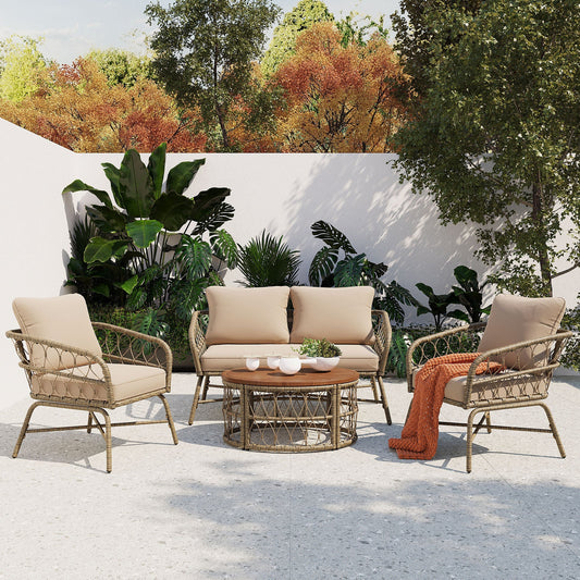 Bohemia-Inspired 4-Person Outdoor Seating Group With Removable Cushions