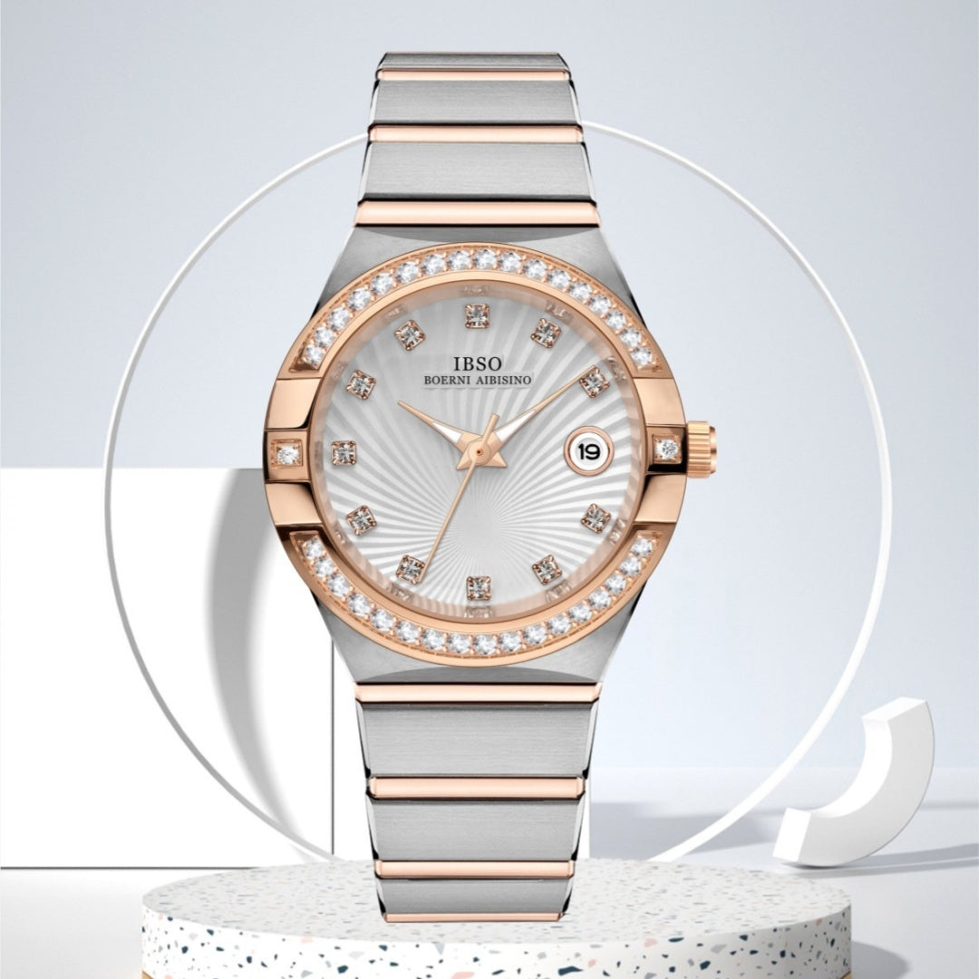 Simple Calendar Diamond Quartz Womens Watch