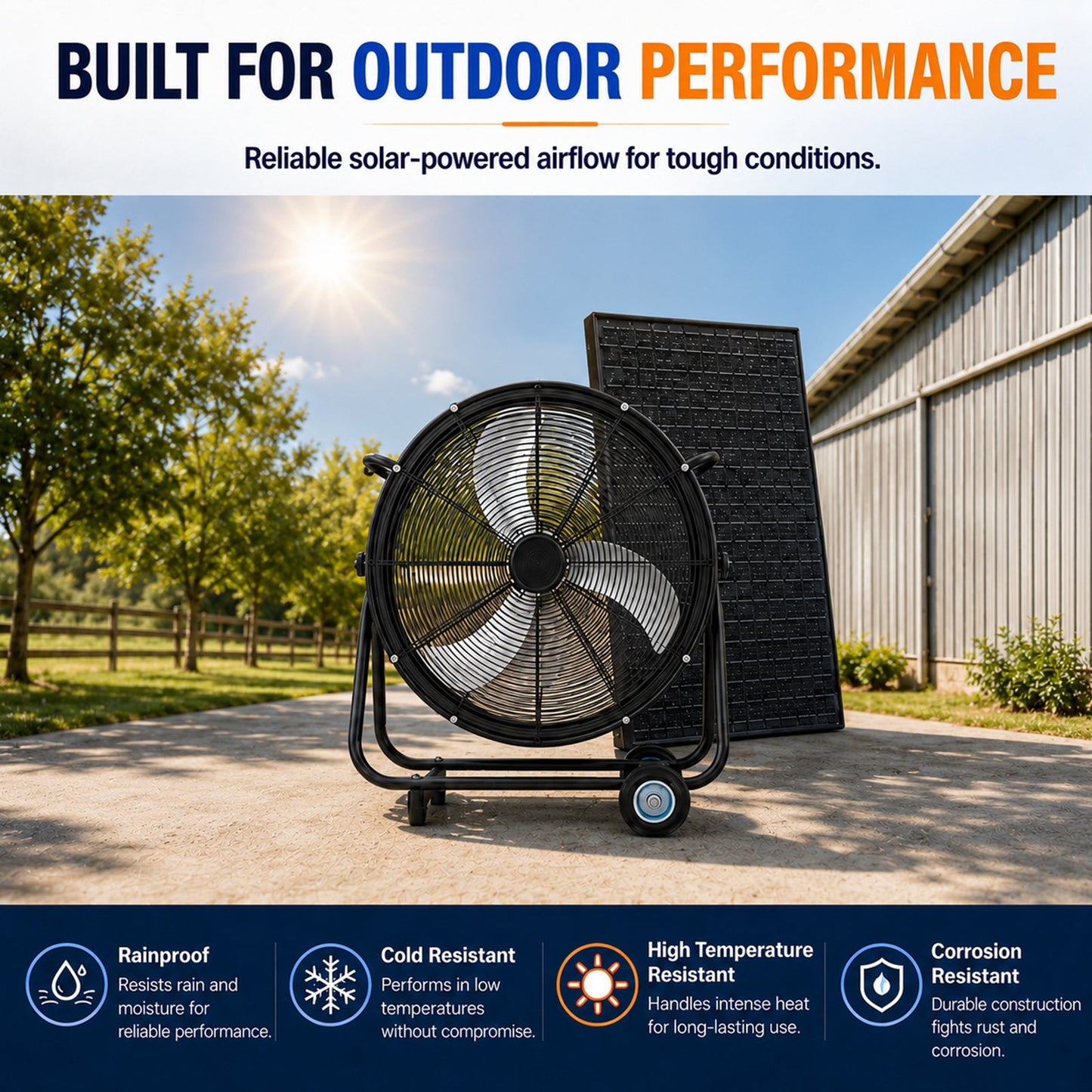 24 Inch Solar Floor-Standing Fan With Adjustable Solar Panel