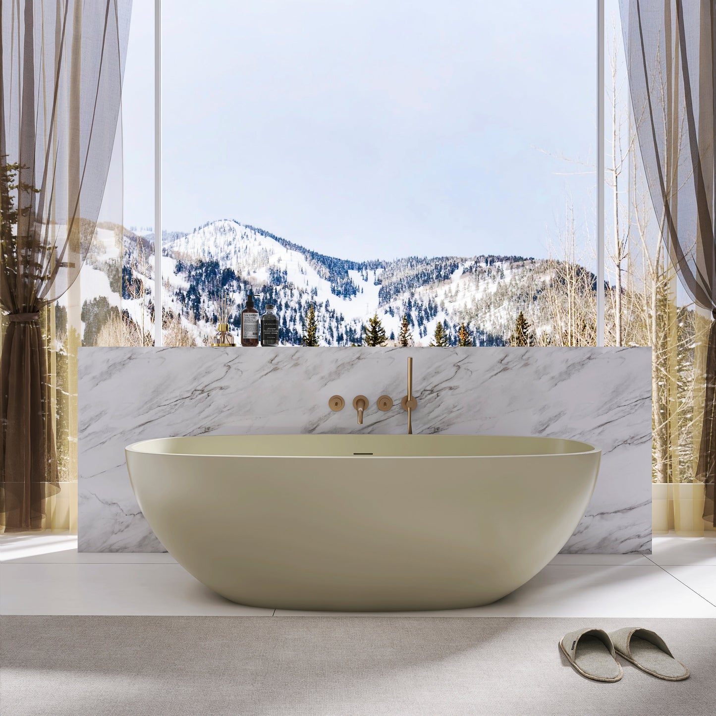 66.9 Inch Freestanding Solid Surface Soaking Bathtub