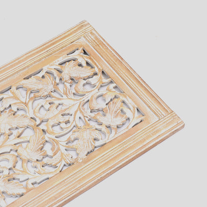 Floral Hand Carved Mandala Rectangular Wall Decor Accent - Gold / White