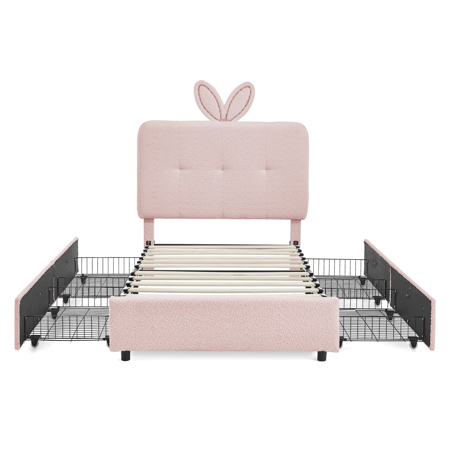 Twin Size Kids Upholstered Bed with Oversized Rabbit Ear Headboard