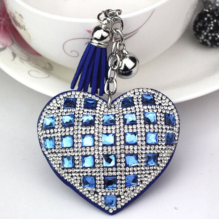 LuxeCharm Sparkling Gold Rhinestone Heart Keychain | Champagne Crystal Studded Heart Bag Charm with Tassel and Bell – European Style Personalized Gift