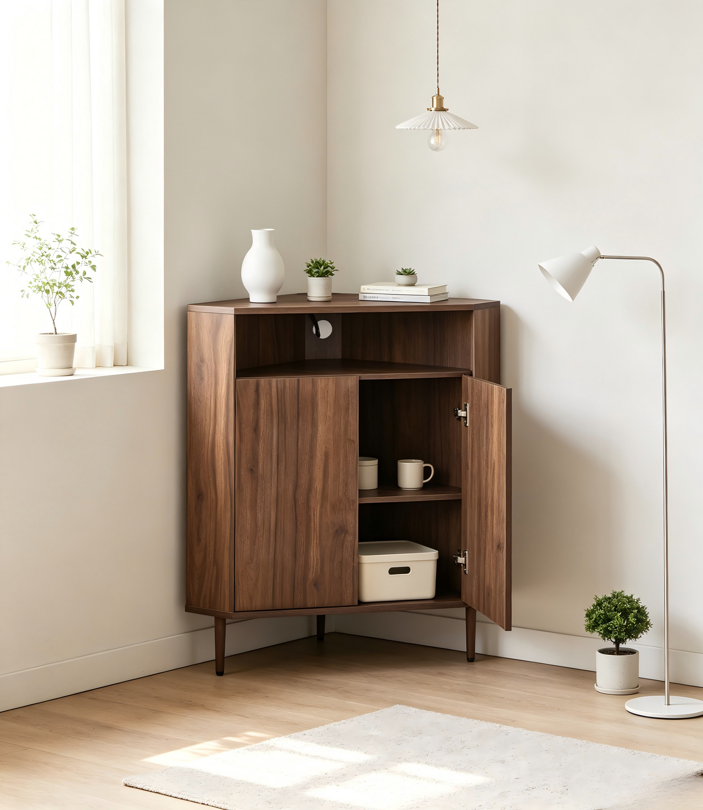 Modern Narrow Wooden Corner Storage Cabinet