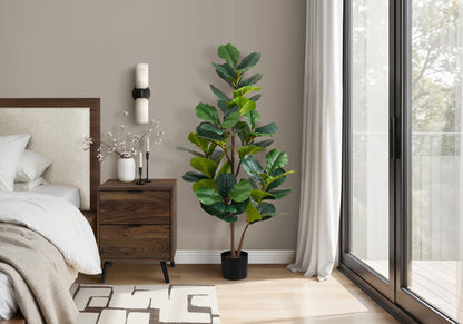 49" Tall, Artificial Plant, Fiddle Tree, Indoor, Faux, Fake, Floor, Greenery, Potted, Real Touch, Decorative - Green / Black