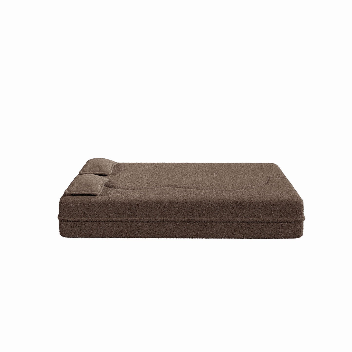 Modern Floor Sofa With Two Pillows Convertible Teddy Fabric Foam Filled Bed
