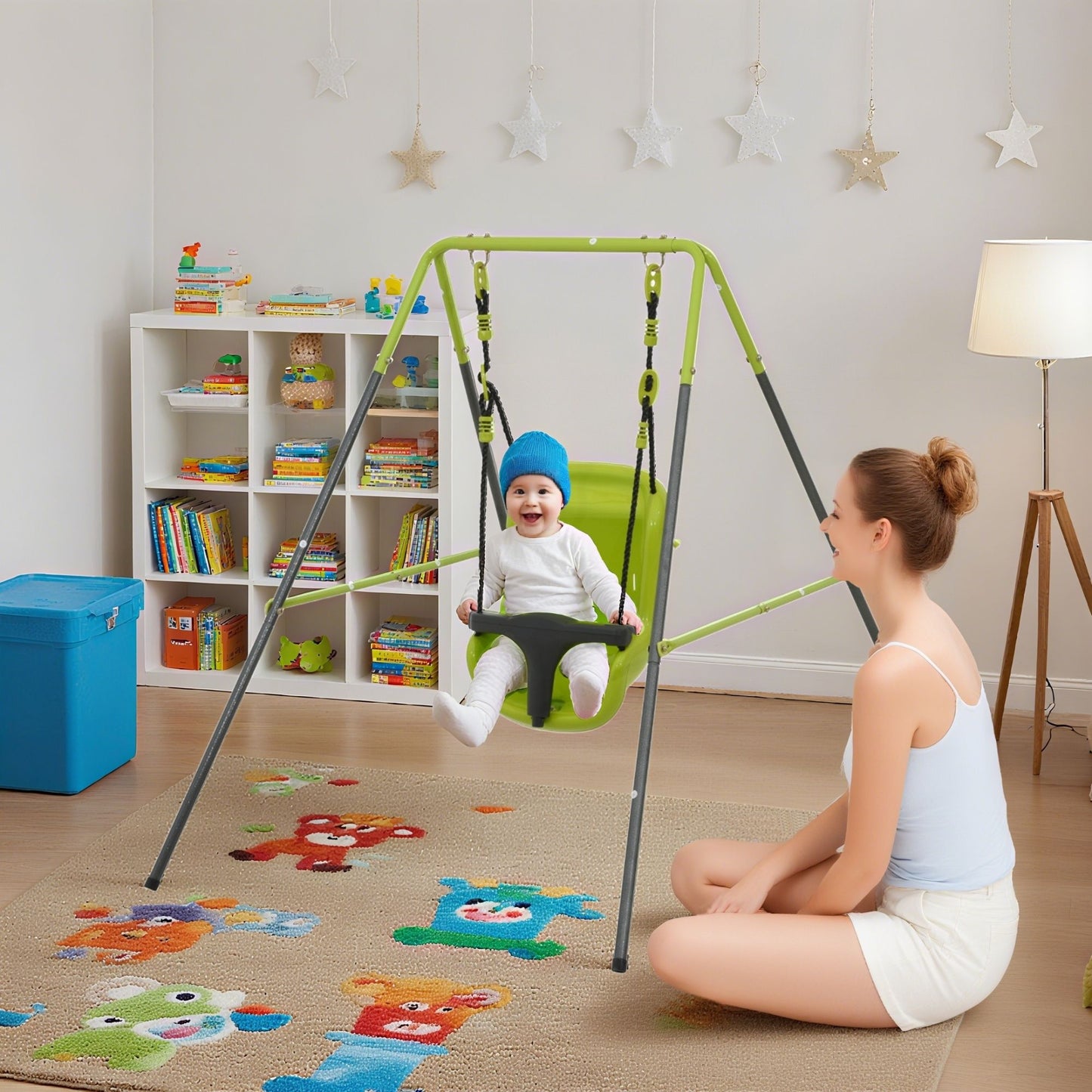 Xns001 Baby Swing With Safety Seat Indoor / Outdoor - Black / Green
