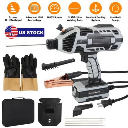 110V 120Amp Welding Machine 4600W Portable ARC Welder Gun Hand Held Welding Machine Electric Stick Welder with 20-120Amp Output IGBT Inverter for 1/16