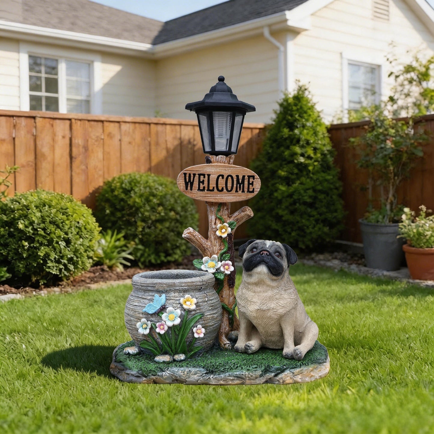 Sitting Pug Dog Planter Statue