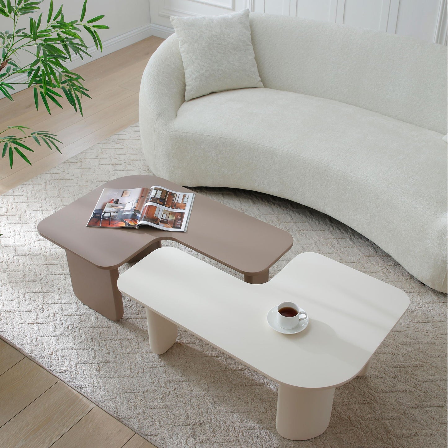 2 Pieces Modular Coffee Table Set, Free Combination - Khaki / White