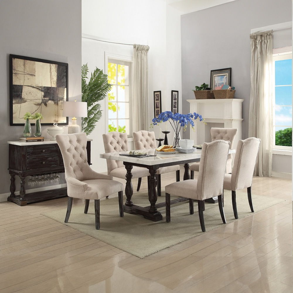 Gerardo - Server - White Marble Top & Weathered Espresso