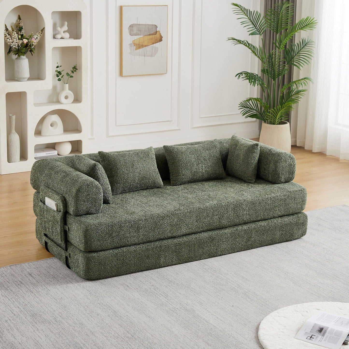 Convertible Sleeper Sofa Bed With Cylindrical Pillow