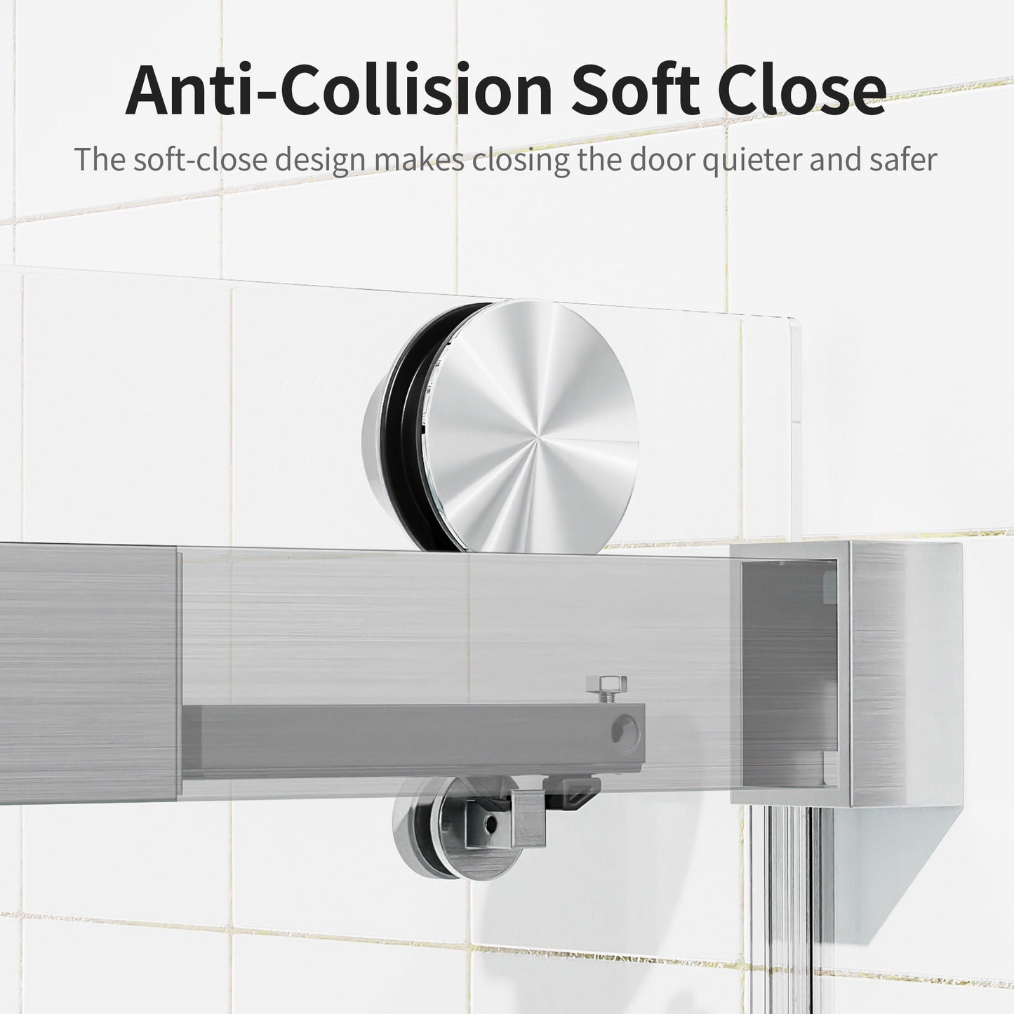 Frameless Single Sliding Soft Close Shower Doors, 3 / 8" Tempered Glass Reversible Installatio