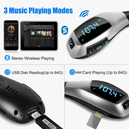 Car FM Wireless Transmitter USB Charge Hands-free Call MP3 Player Supports U Disk TF Card Reading