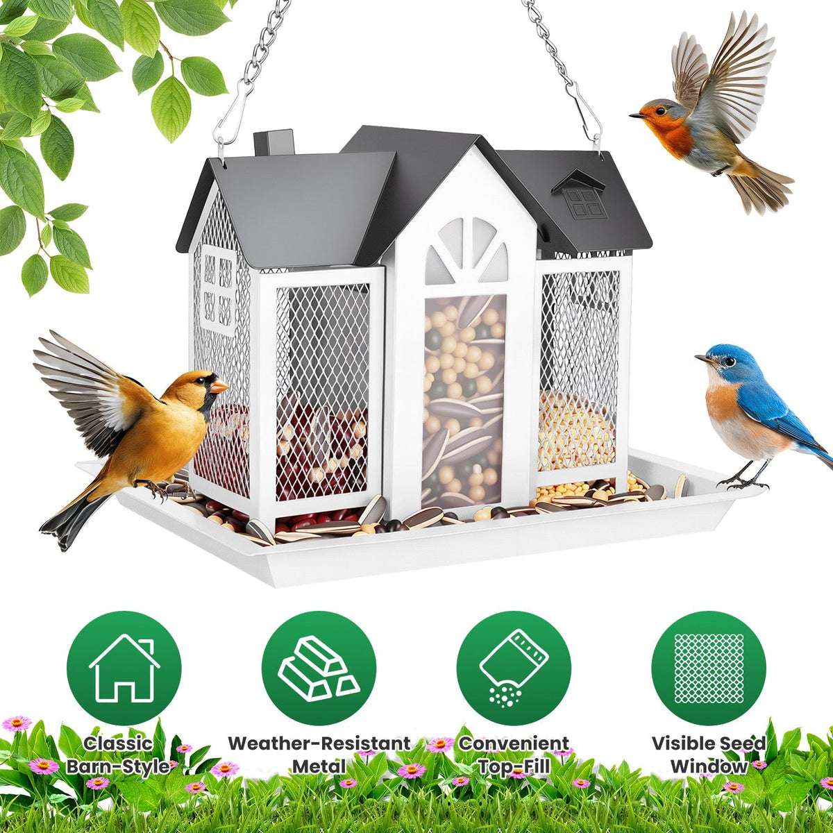 Barn Bird Feeder with Lift Top Lid and Viewing Window