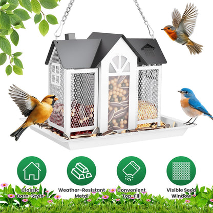 Barn Bird Feeder with Lift Top Lid and Viewing Window