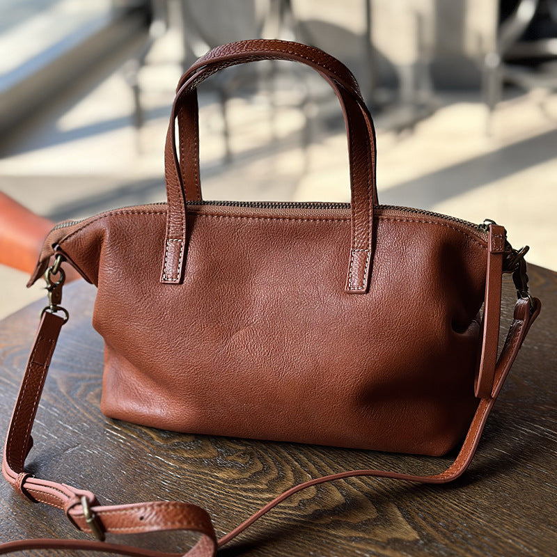 Cowhide Tree-bark Textured Wrinkled Single-shoulder Crossbody Bag