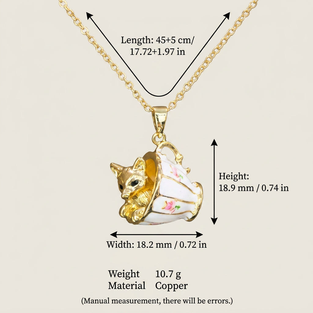 Golden Pendant Necklace In The Shape Of A Teacup Rabbit