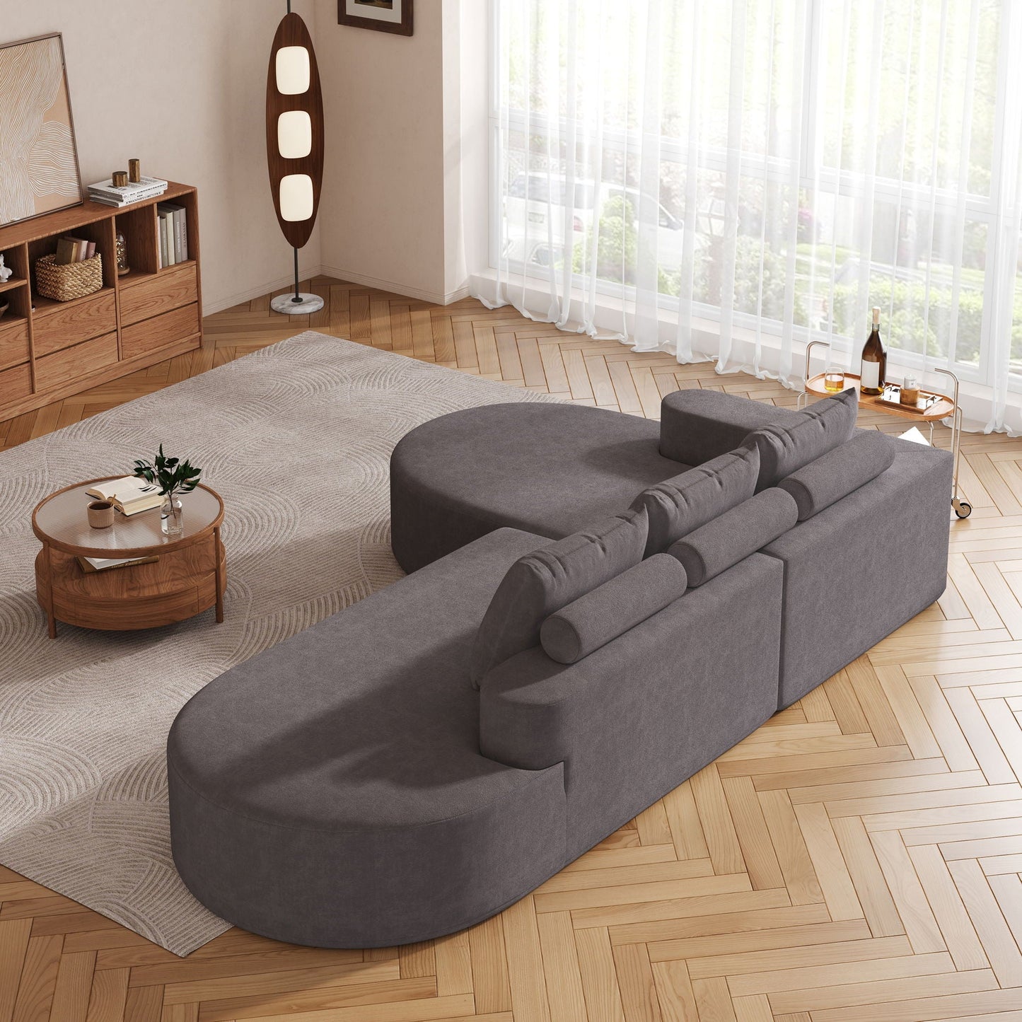 Modern Curved Sofa, L-Shaped Modular Sectional Set With 3 Pillows
